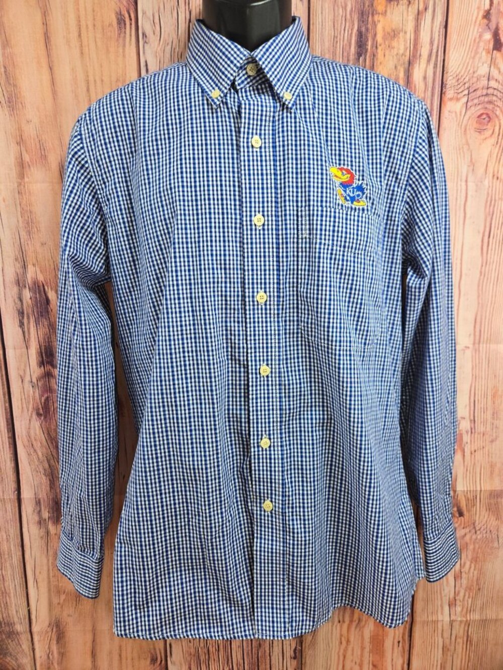 Kansas Jayhawks Antigua Mens Blue Check Shirt Size Medium